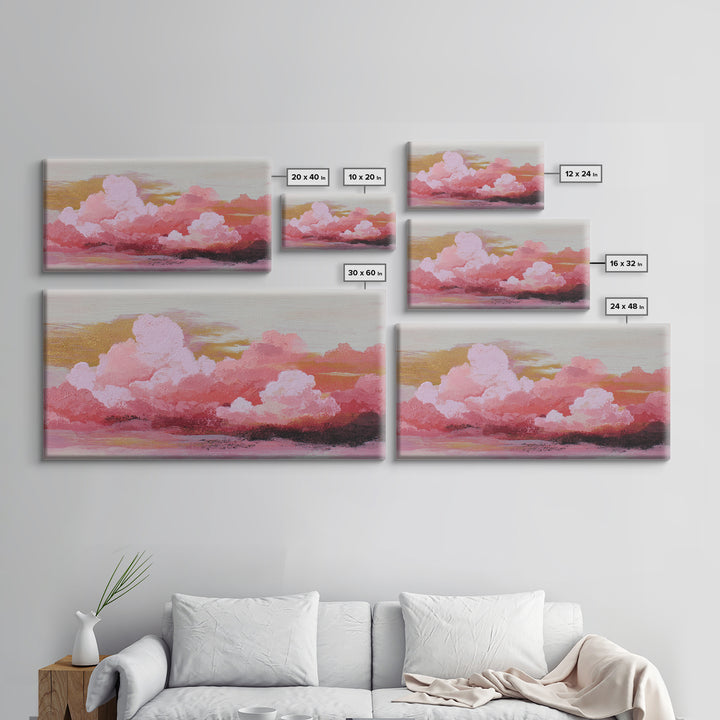 All Pink Cloudscape Framed Canvas Print, Monochrome Art, Art Print, Living Room Decor, Fine Art, Mono, Printable Art, MON-2x1-56