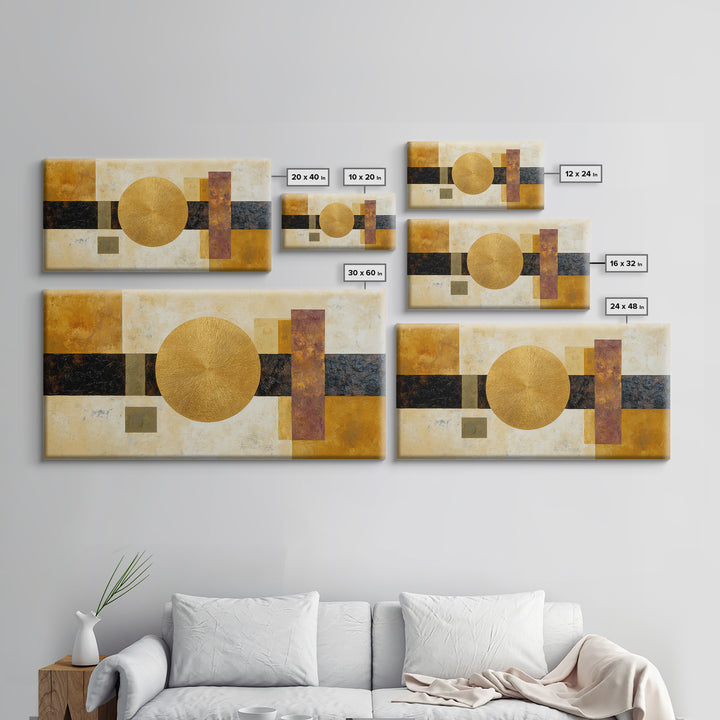 Gold Tonal Sunburst Medallion Canvas Print, Monochrome Art, Wall Art, Living Room Decor, Fine Art, Mono, Abstract Art, MON-2x1-58