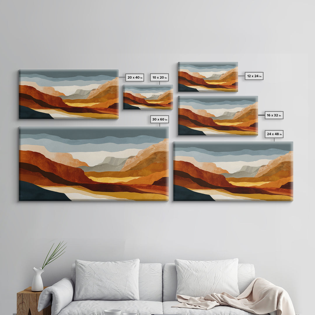 Burnt Orange Canyon Abstraction Framed Canvas Print, Monochrome Art, Digital Art, Living Room Decor, Mono, Dark Academia Decor, MON-2x1-60