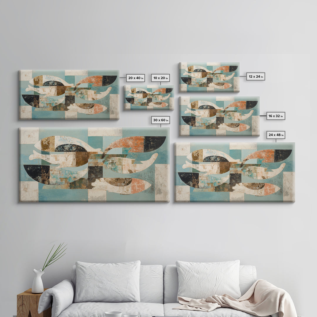 Teal Koi Fish on Tonal Water Canvas Print, Monochrome Art, Art Prints, Living Room Decor, Fine Art, Mono, Apartment Decor, MON-2x1-61