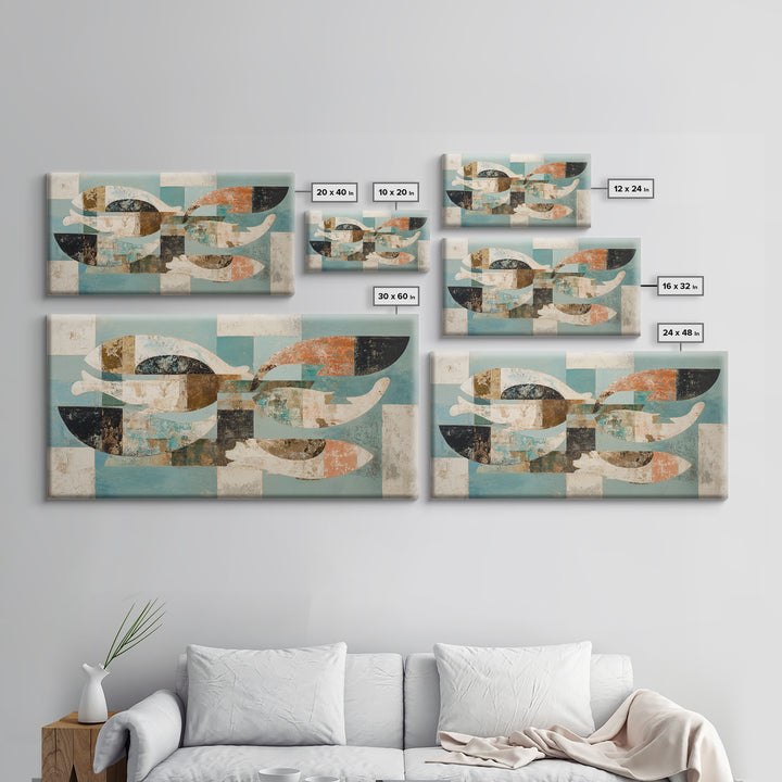 Teal Koi Fish on Tonal Water Canvas Print, Monochrome Art, Art Prints, Living Room Decor, Fine Art, Mono, Apartment Decor, MON-2x1-61