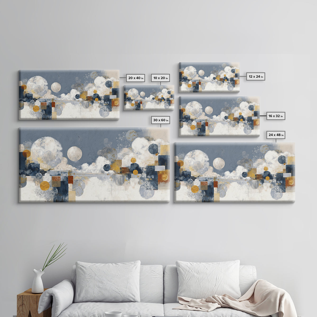 Silver Ocean Moonlight Scene Canvas Print, Monochrome Art, Digital Print, Living Room Decor, Fine Art, Mono, Modern Art, MON-2x1-63