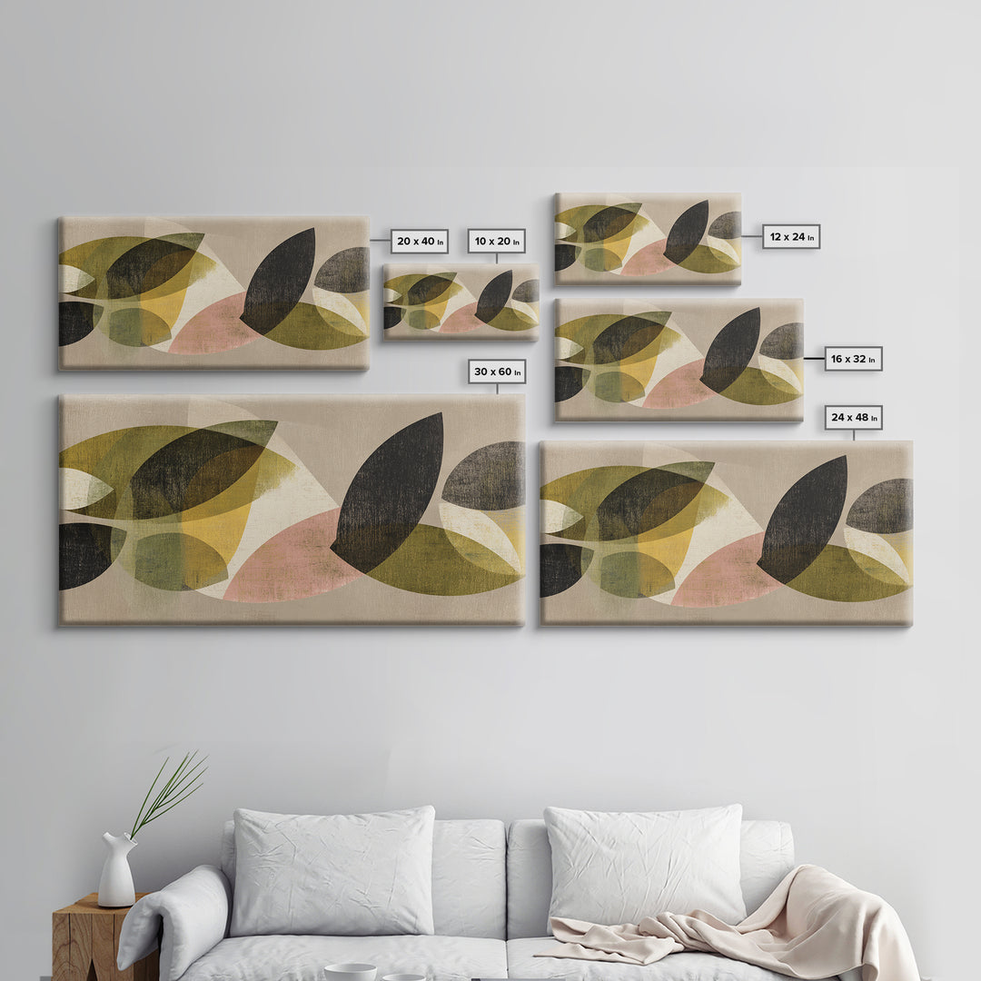 Olive Green Abstract Leaf Pattern Canvas Print, Monochrome Art, Printable Wall Art, Living Room Decor, Oil Painting, Mono, MON-2x1-64