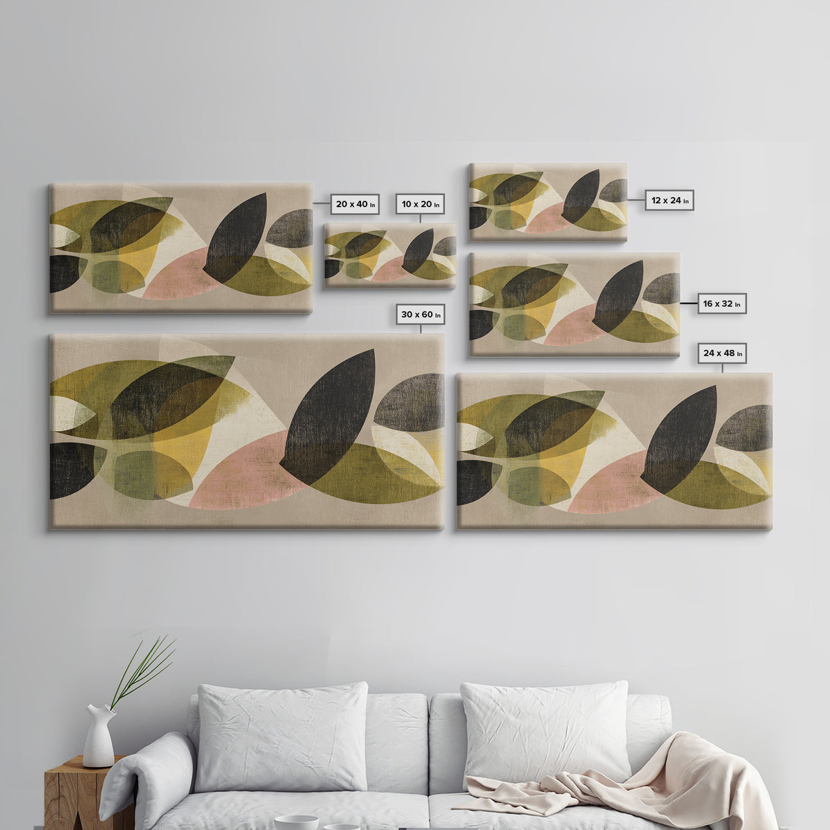 Olive Green Abstract Leaf Pattern Canvas Print, Monochrome Art, Printable Wall Art, Living Room Decor, Oil Painting, Mono, MON-2x1-64