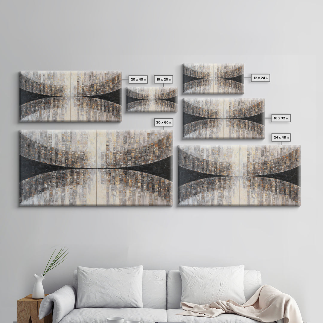 Black and White City Reflection Framed Canvas Print, Monochrome Art, Art Print, Living Room Decor, Abstract Art, Mono, MON-2x1-65