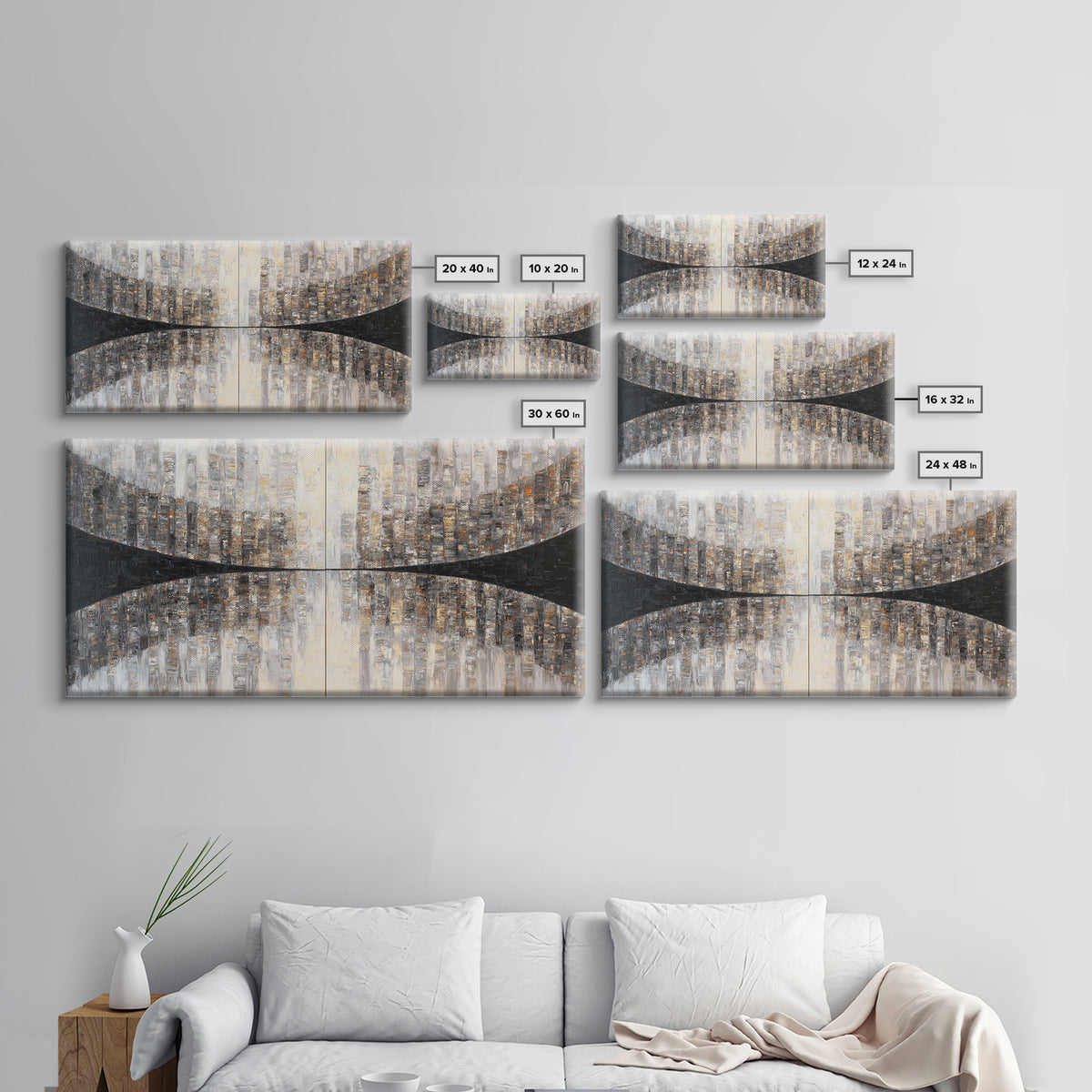 Black and White City Reflection Framed Canvas Print, Monochrome Art, Art Print, Living Room Decor, Abstract Art, Mono, MON-2x1-65