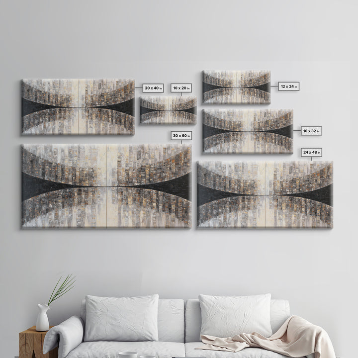 Black and White City Reflection Framed Canvas Print, Monochrome Art, Art Print, Living Room Decor, Abstract Art, Mono, MON-2x1-65