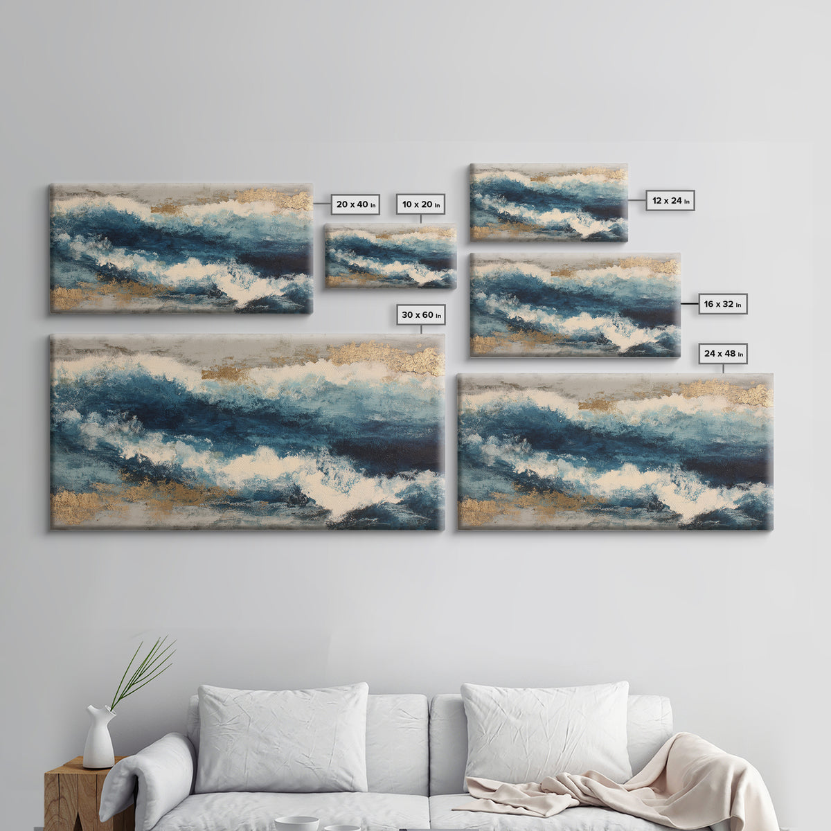All Blue Ocean Abstraction Canvas Print, Monochrome Art, Original Art, Living Room Decor, Mono, Bird Art, Bedroom Wall Art, MON-2x1-69