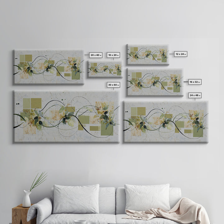 Green Botanical Study Canvas Print, Monochrome Art, Modern Wall Art, Living Room Decor, Fine Art, Mono, Statement Artwork, MON-2x1-71