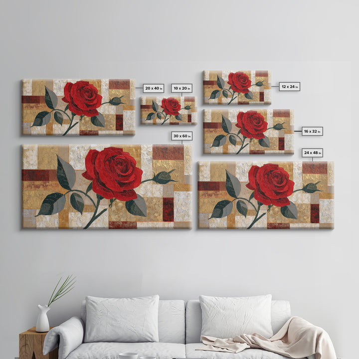 Single Red Rose Rendered Only Framed Canvas Print, Monochrome Art, Statement Artwork, Living Room Decor, Fine Art, Mono, MON-2x1-75