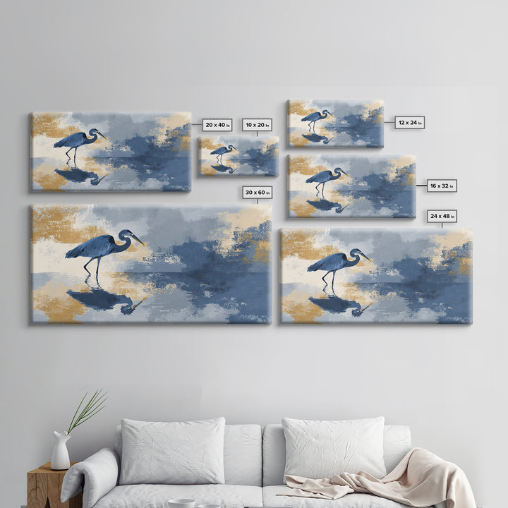 Blue Heron in Monochrome Navy Palette Canvas Print, Monochrome Art, Digital Print, Living Room Decor, Fine Art, Mono, MON-2x1-76