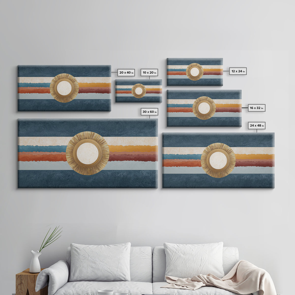 Gold Tonal Sunburst Medallion Canvas Print, Monochrome Art, Wall Art, Living Room Decor, Fine Art, Mono, Abstract Art, MON-2x1-82