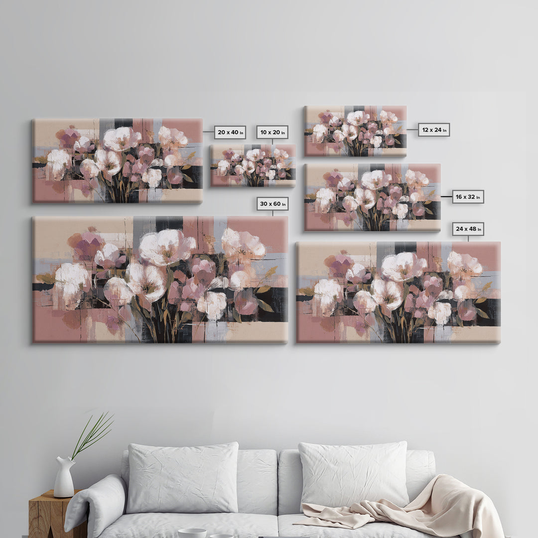 Monochrome Floral Bouquet Framed Canvas Print, Monochrome Art, Home Decor, Living Room Decor, Fine Art, Mono, Bedroom Decor, MON-2x1-86
