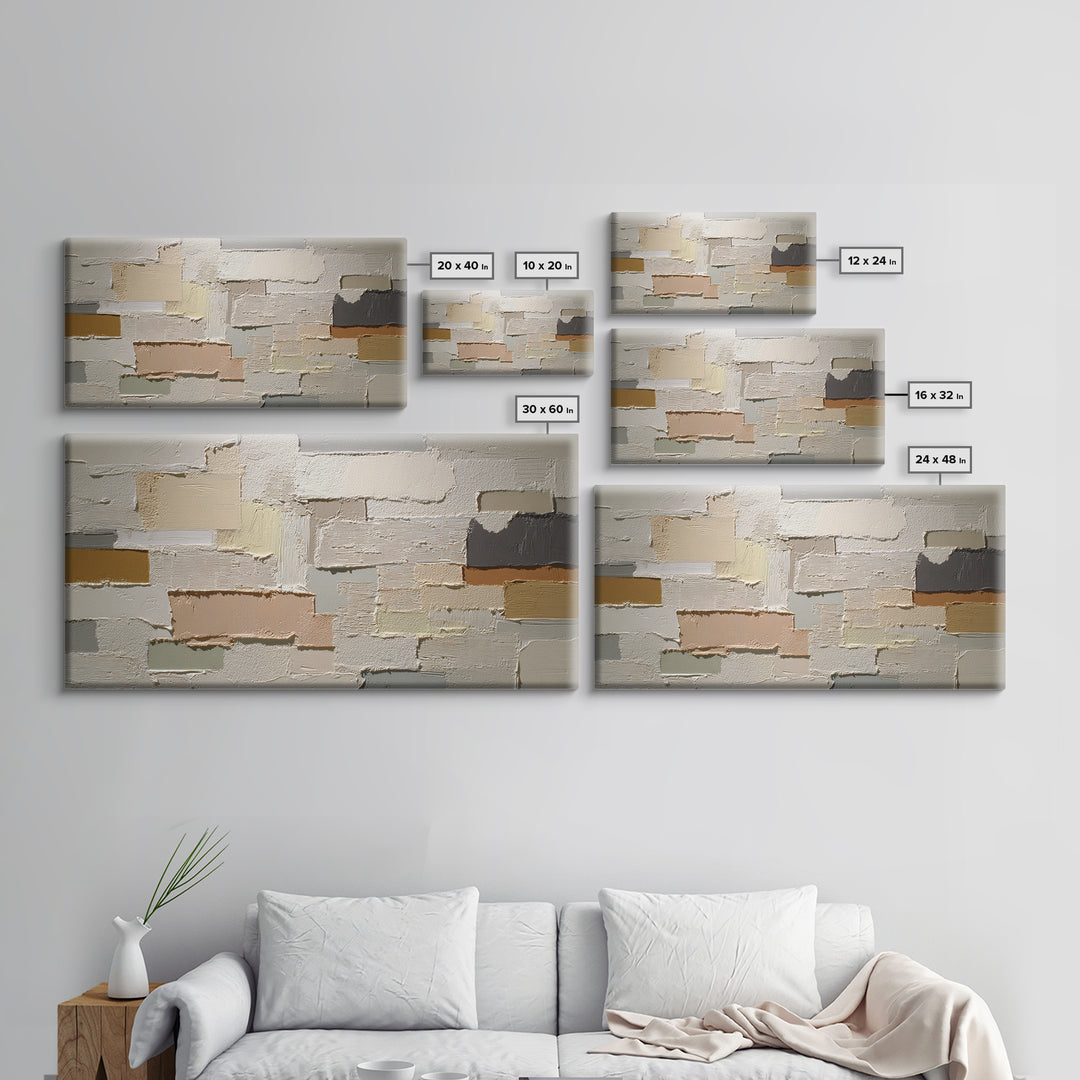 Cream on Cream Minimalist Forms Framed Canvas Print, Monochrome Art, Living Room Decor, Oil Painting, Mono, Textured Wall Art, MON-2x1-90