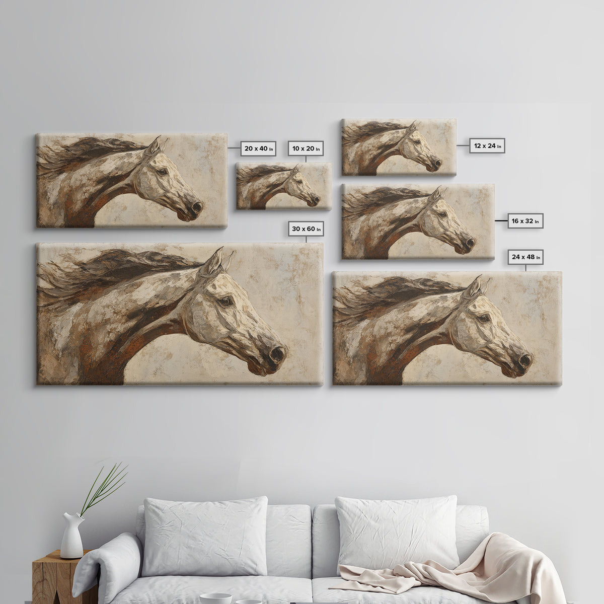 Sepia Horse Portrait Canvas Print, Monochrome Art, Digital Prints, Living Room Decor, Fine Art, Mono, Apartment Decor, MON-2x1-94