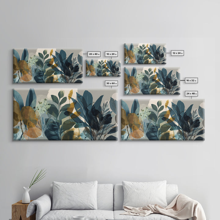 Green Botanical Study Framed Canvas Print, Monochrome Art, Moody Wall Art, Living Room Decor, Oil Painting, Mono, MON-2x1-95