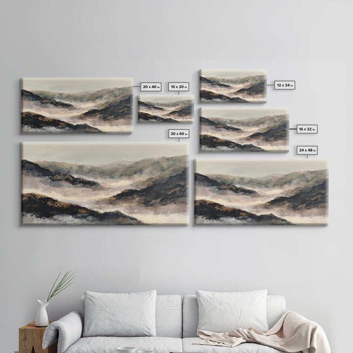 Charcoal Mountain Landscape Framed Canvas Print, Monochrome Art, Boho Wall Art, Living Room Decor, Mono, Neutral Decor, MON-2x1-96