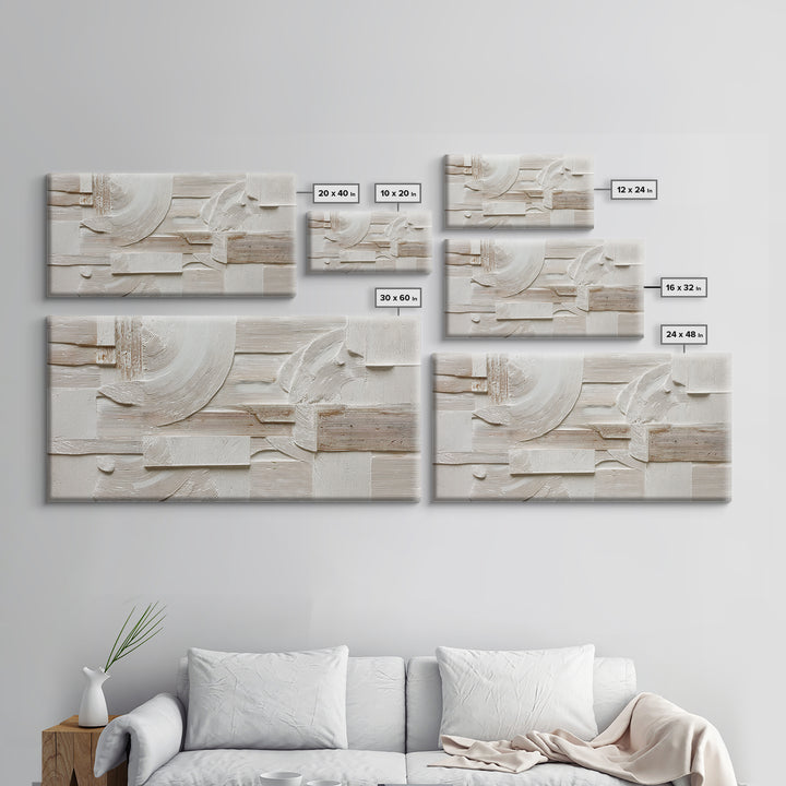 Ivory White Plaster Texture Composition Framed Canvas Print, Monochrome Art, Abstract Art, Living Room Decor, Fine Art, Mono, MON-2x1-97