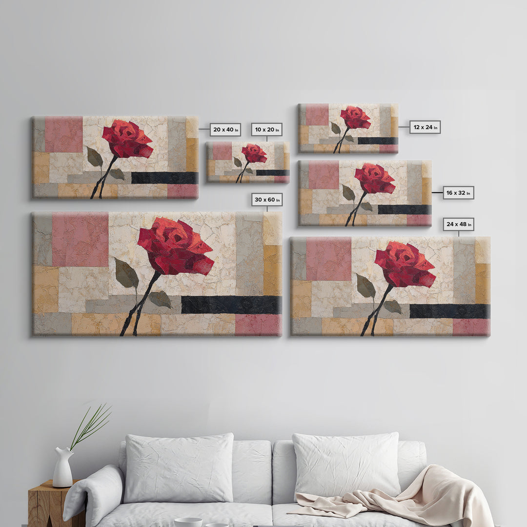 Single Red Rose Rendered Only Framed Canvas Print, Monochrome Art, Textured Wall Art, Living Room Decor, Fine Art, Mono, MON-2x1-99