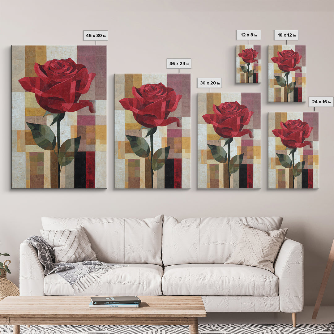 Single Red Rose Rendered Only Canvas Print, Monochrome Art, Gallery Decor, Living Room Decor, Fine Art, Mono, Contemporary Art, MON-2x3-15
