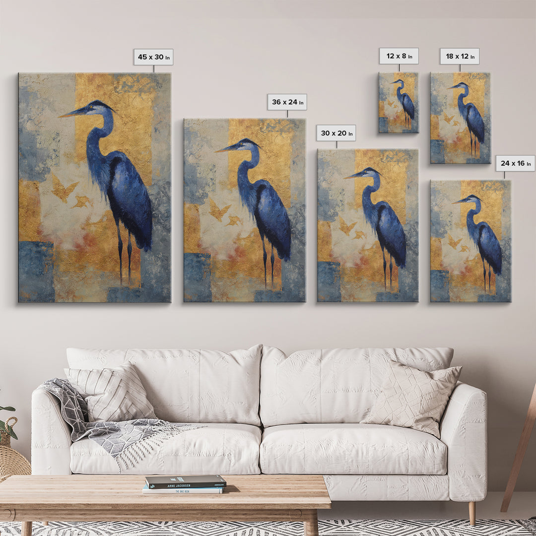 Blue Heron in Monochrome Navy Palette Canvas Print, Monochrome Art, Unique Wall Art, Living Room Decor, Fine Art, Mono, MON-2x3-16