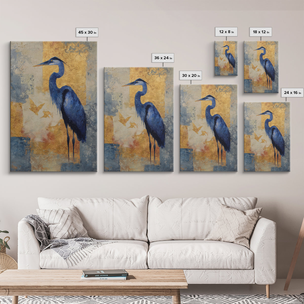 Blue Heron in Monochrome Navy Palette Canvas Print, Monochrome Art, Unique Wall Art, Living Room Decor, Fine Art, Mono, MON-2x3-16