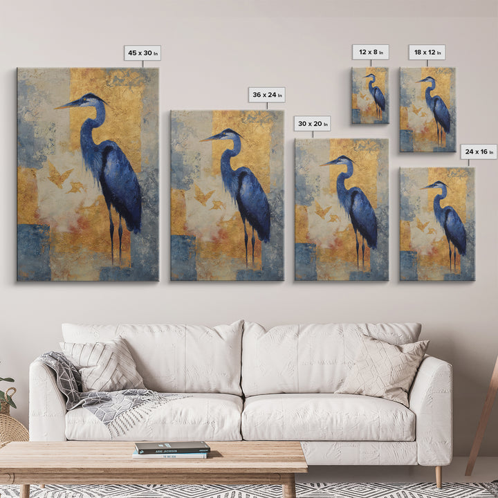 Blue Heron in Monochrome Navy Palette Canvas Print, Monochrome Art, Unique Wall Art, Living Room Decor, Fine Art, Mono, MON-2x3-16