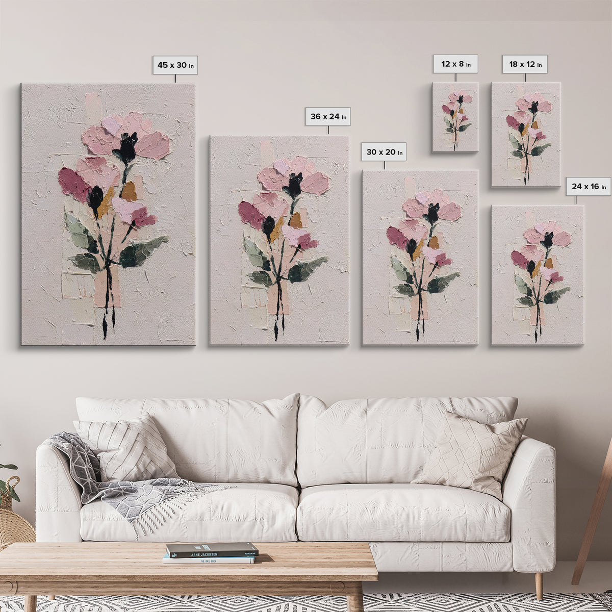 Monochrome Floral Bouquet Framed Canvas Print, Monochrome Art, Statement Artwork, Living Room Decor, Fine Art, Mono, Art Prints, MON-2x3-2