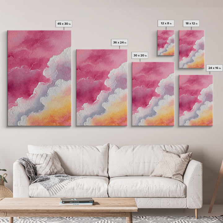 All Pink Cloudscape Framed Canvas Print, Monochrome Art, Digital Art, Living Room Decor, Oil Painting, Mono, MON-2x3-20