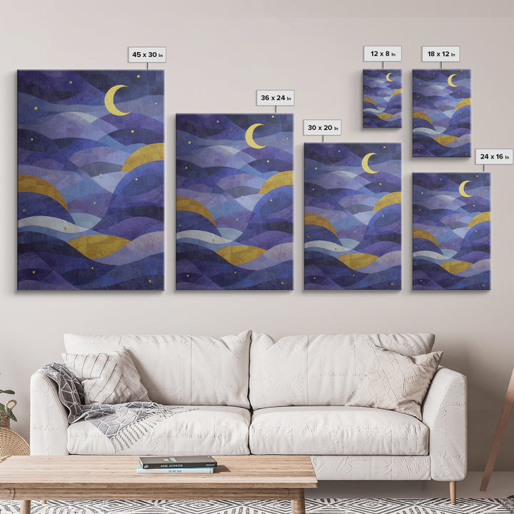 Purple Night Sky Canvas Print, Monochrome Art, Luxury Decor, Living Room Decor, Fine Art, Mono, Mid Century Modern, MON-2x3-23