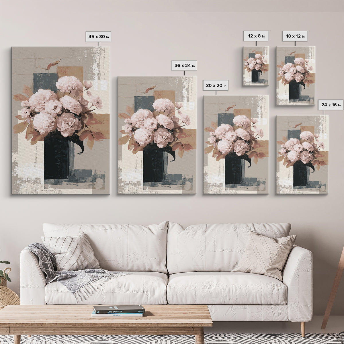 Monochrome Floral Bouquet Framed Canvas Print, Monochrome Art, Statement Artwork, Living Room Decor, Fine Art, Mono, Art Prints, MON-2x3-26