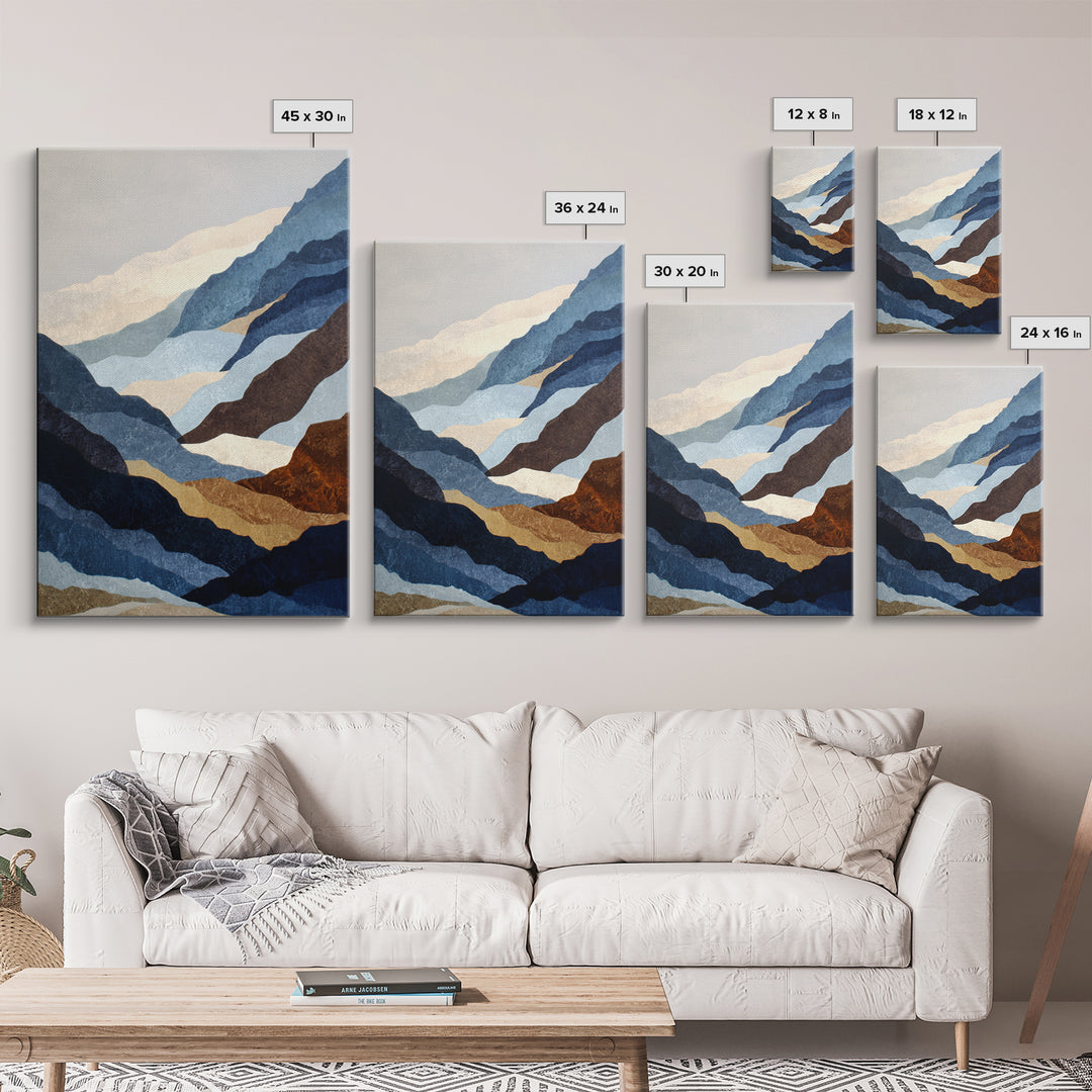 Blue Mountain Ridge Layers Canvas Print, Monochrome Art, Abstract Painting, Living Room Decor, Watercolor Art, Mono, MON-2x3-32