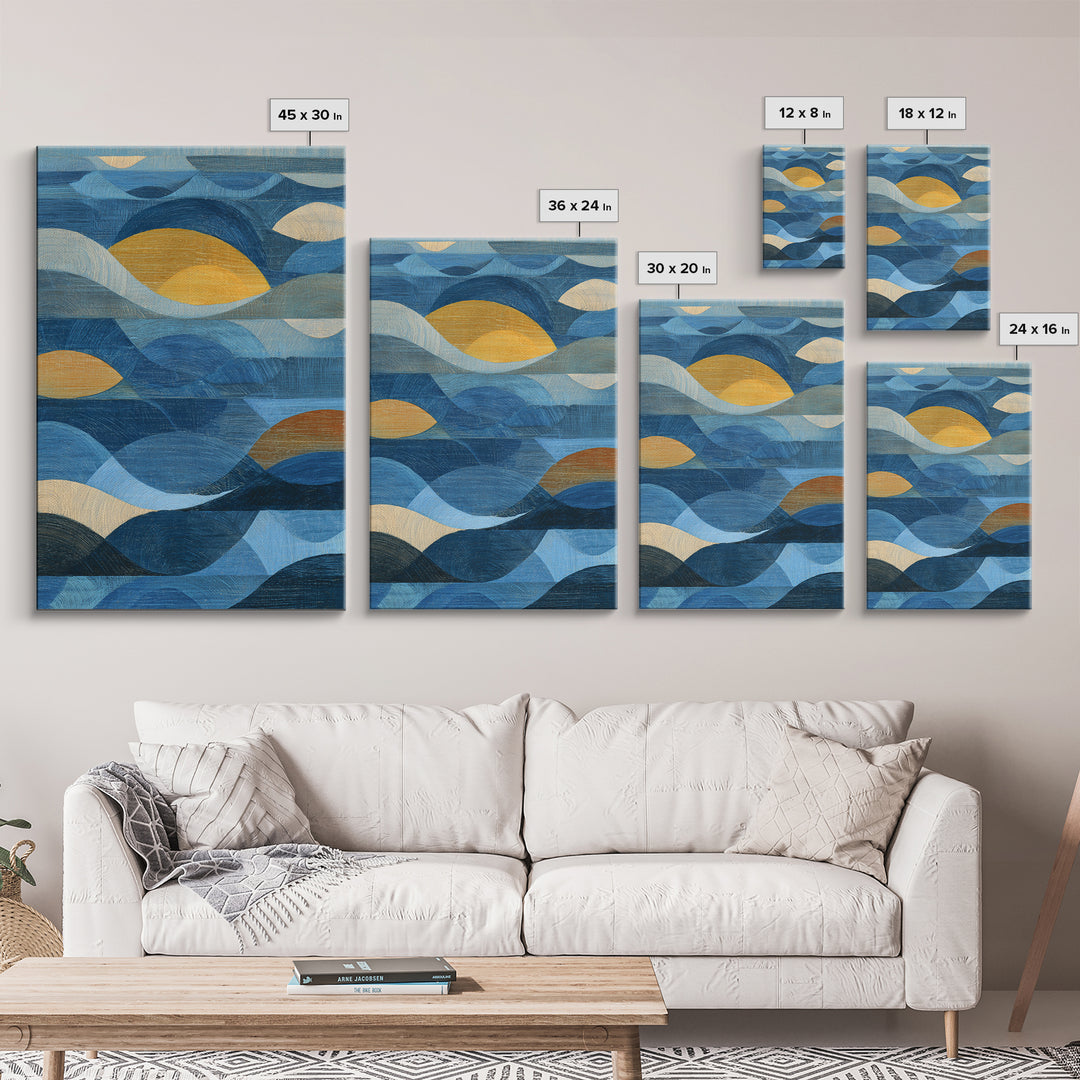 All Blue Ocean Abstraction Framed Canvas Print, Monochrome Art, Mid Century Modern, Living Room Decor, Watercolor Art, Mono, MON-2x3-33