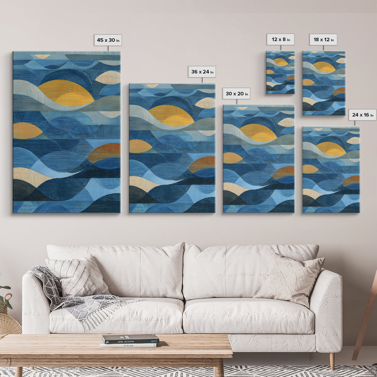 All Blue Ocean Abstraction Framed Canvas Print, Monochrome Art, Mid Century Modern, Living Room Decor, Watercolor Art, Mono, MON-2x3-33