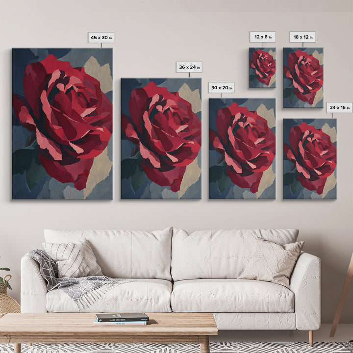 Single Red Rose Rendered Only Canvas Print, Monochrome Art, Minimalist Decor, Living Room Decor, Fine Art, Mono, Large Wall Art, MON-2x3-39
