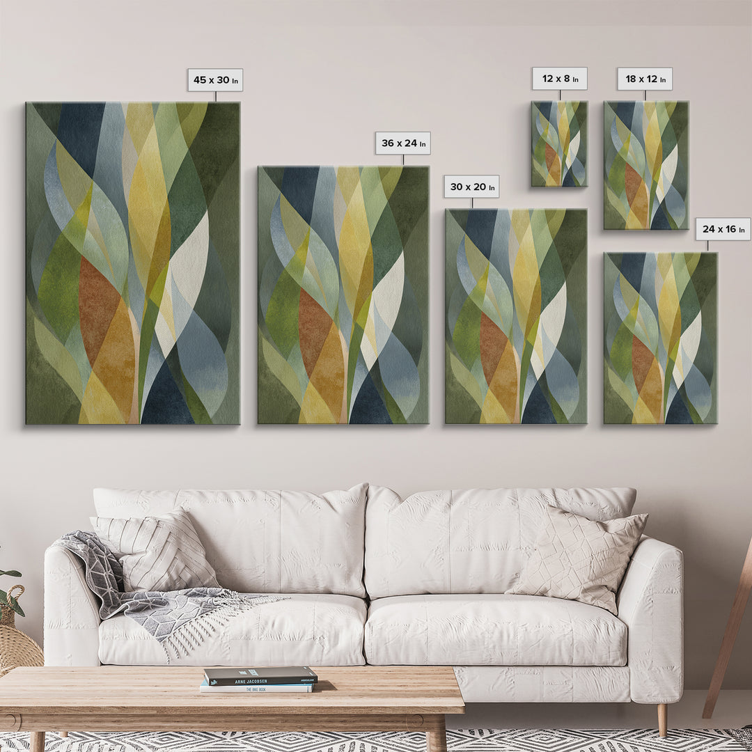 Olive Green Abstract Leaf Pattern Framed Canvas Print, Monochrome Art, Fine Art Print, Living Room Decor, Watercolor Art, Mono, MON-2x3-4