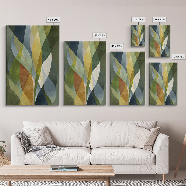 Olive Green Abstract Leaf Pattern Framed Canvas Print, Monochrome Art, Fine Art Print, Living Room Decor, Watercolor Art, Mono, MON-2x3-4