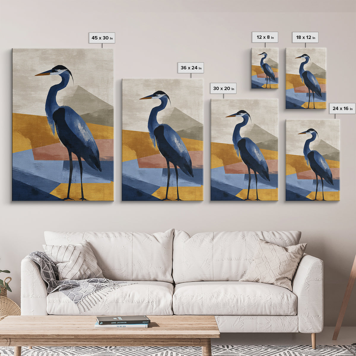 Blue Heron in Monochrome Navy Palette Canvas Print, Monochrome Art, Modern Decor, Living Room Decor, Fine Art, Mono, Poster, MON-2x3-40