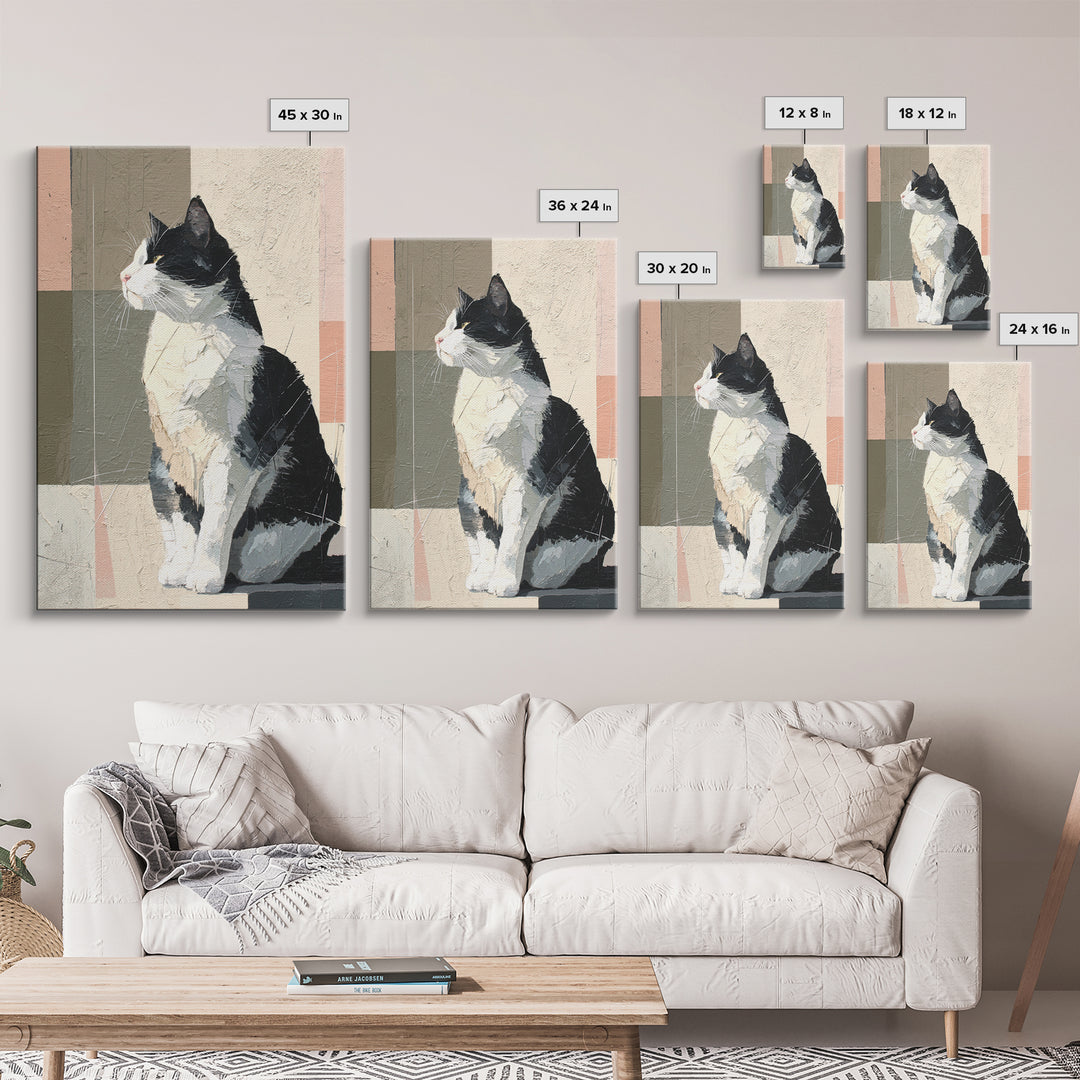 Monochrome Cat Portrait Framed Canvas Print, Monochrome Art, Contemporary Art, Living Room Decor, Fine Art, Mono, Original Art, MON-2x3-43