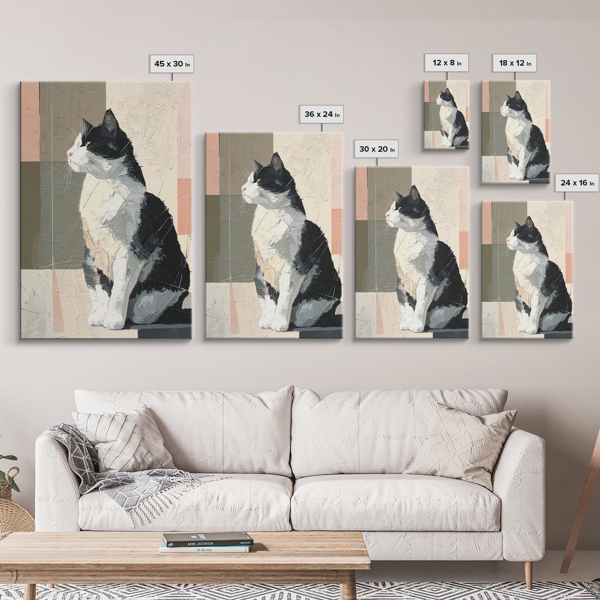 Monochrome Cat Portrait Framed Canvas Print, Monochrome Art, Contemporary Art, Living Room Decor, Fine Art, Mono, Original Art, MON-2x3-43
