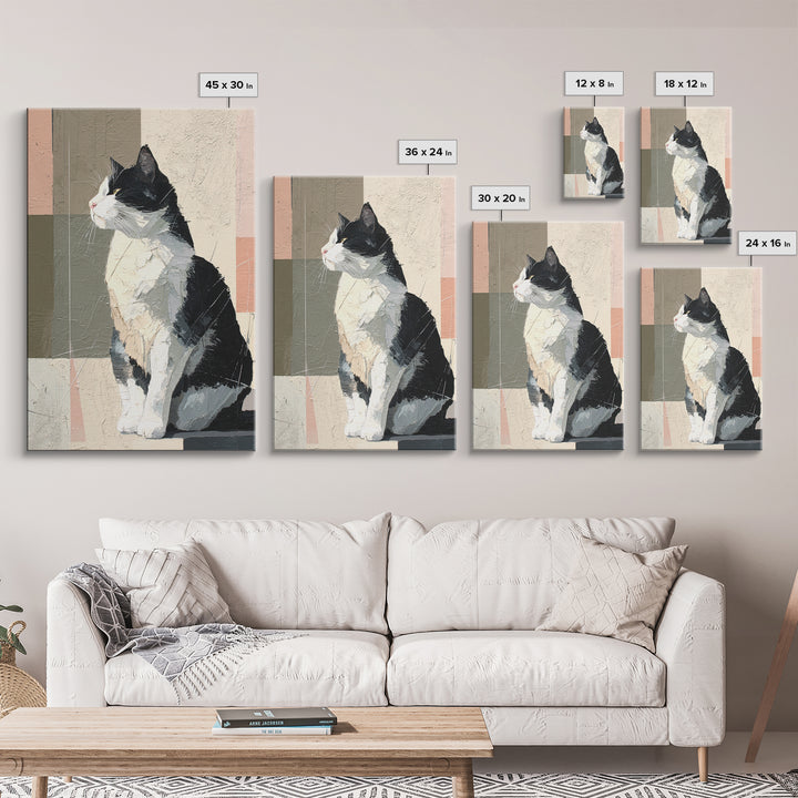Monochrome Cat Portrait Framed Canvas Print, Monochrome Art, Contemporary Art, Living Room Decor, Fine Art, Mono, Original Art, MON-2x3-43