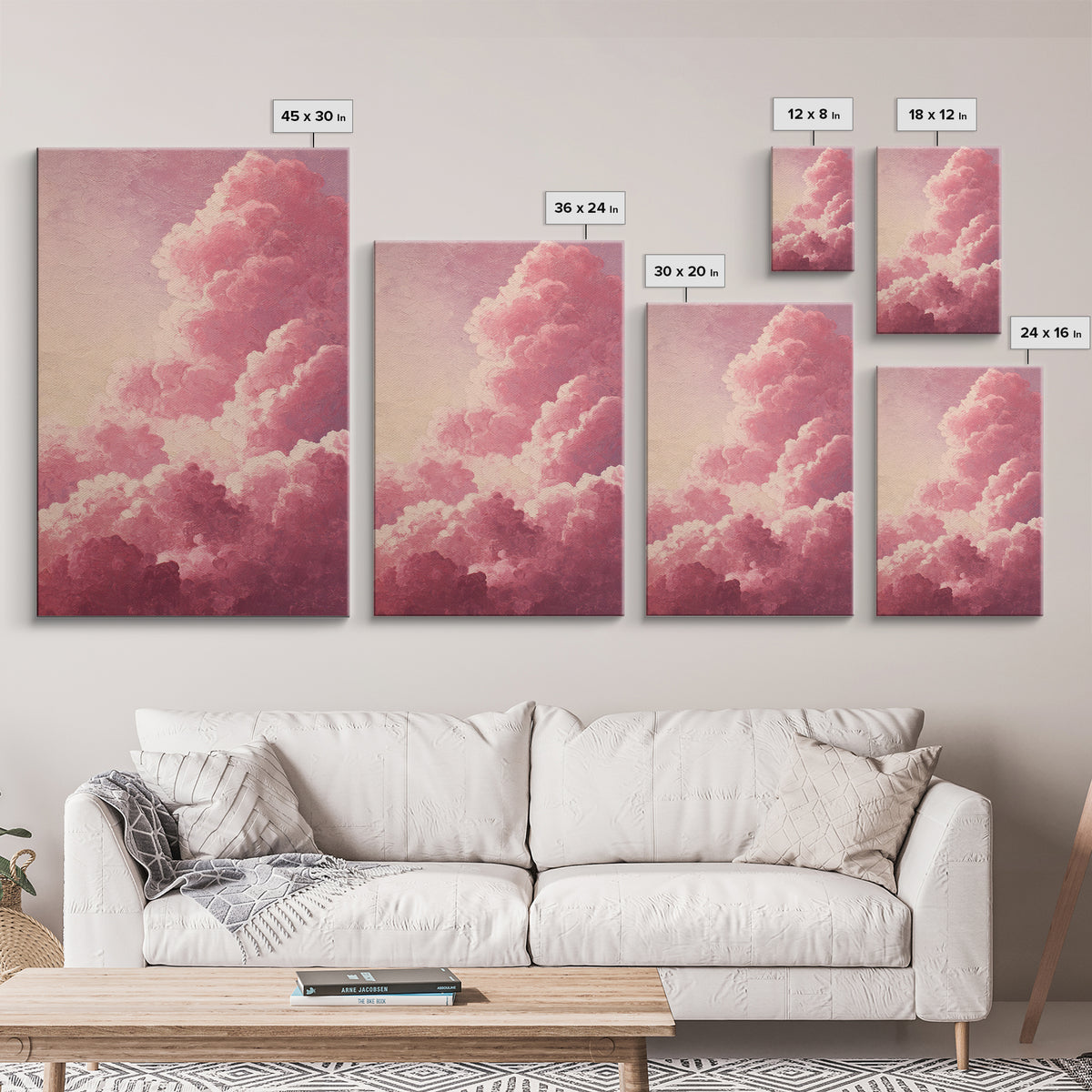 All Pink Cloudscape Framed Canvas Print, Monochrome Art, Moody Wall Art, Living Room Decor, Watercolor Art, Mono, MON-2x3-44