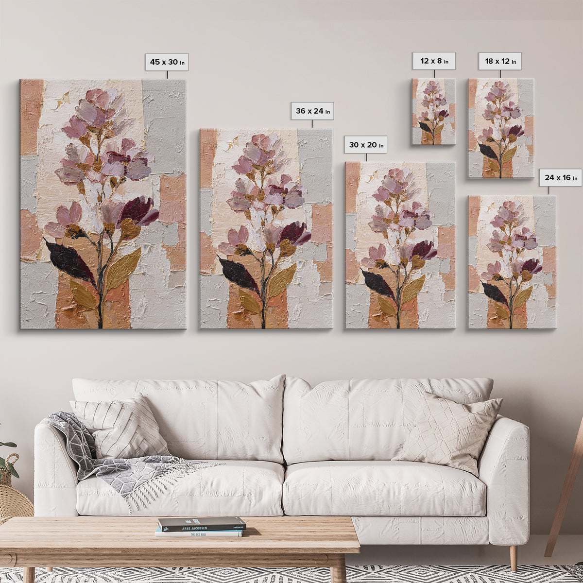 Monochrome Floral Bouquet Canvas Print, Monochrome Art, Living Room Decor, Oil Painting, Mono, Digital Wall Art, MON-2x3-50