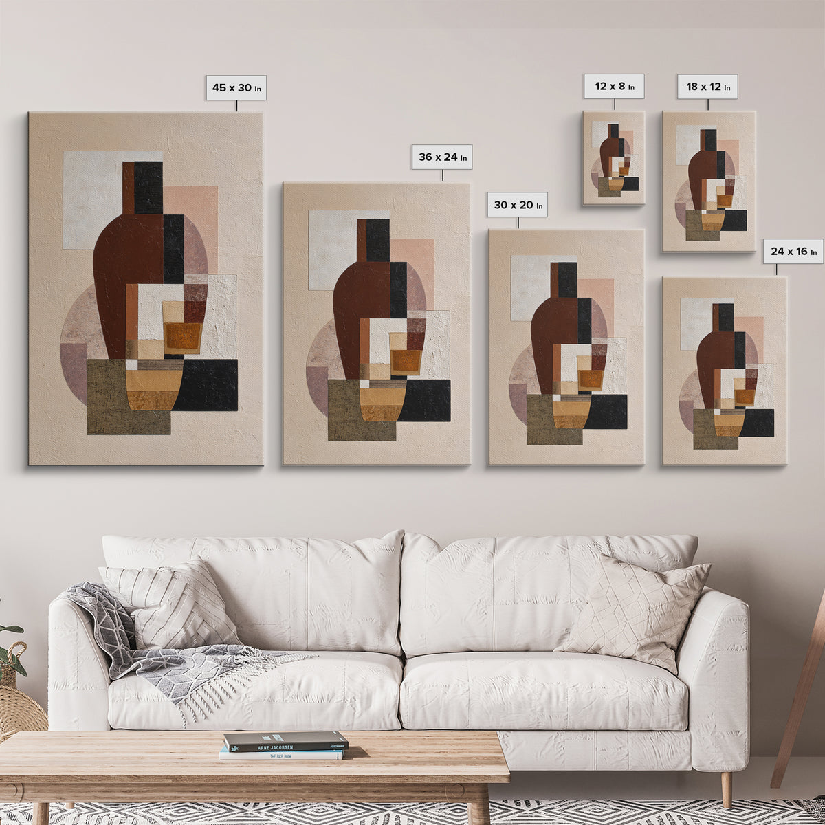 Brown Leather and Whiskey Still Life Framed Canvas Print, Monochrome Art, Textured Painting, Living Room Decor, Fine Art, Mono, MON-2x3-55