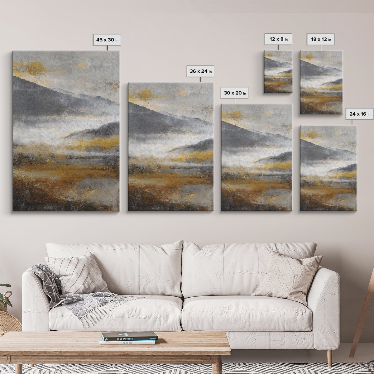 Charcoal Mountain Landscape Framed Canvas Print, Monochrome Art, Wall Art, Living Room Decor, Fine Art, Mono, Abstract Art, MON-2x3-60