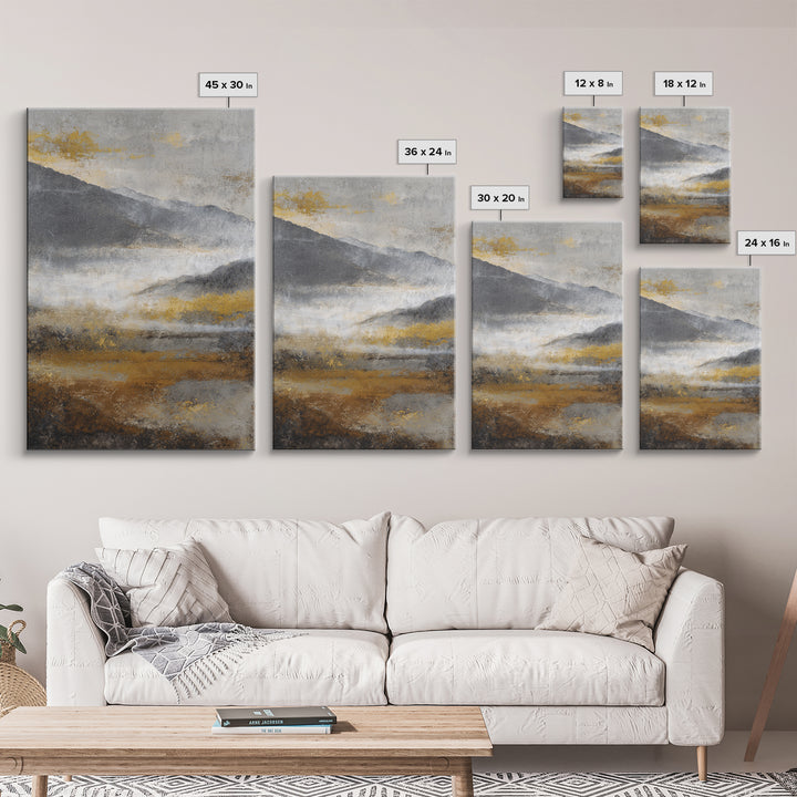 Charcoal Mountain Landscape Framed Canvas Print, Monochrome Art, Wall Art, Living Room Decor, Fine Art, Mono, Abstract Art, MON-2x3-60