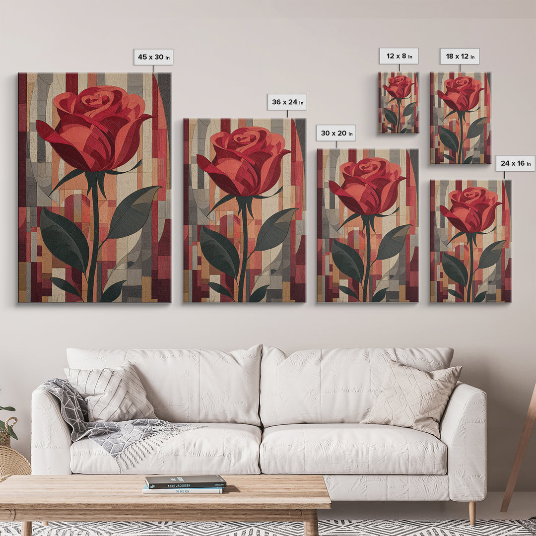 Single Red Rose Rendered Only Framed Canvas Print, Monochrome Art, Art Prints, Living Room Decor, Watercolor Art, Mono, MON-2x3-63