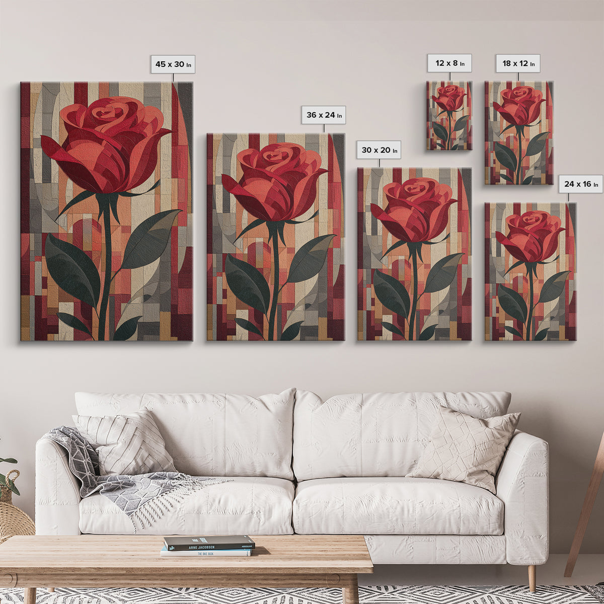 Single Red Rose Rendered Only Framed Canvas Print, Monochrome Art, Art Prints, Living Room Decor, Watercolor Art, Mono, MON-2x3-63