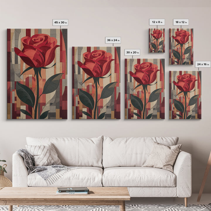 Single Red Rose Rendered Only Framed Canvas Print, Monochrome Art, Art Prints, Living Room Decor, Watercolor Art, Mono, MON-2x3-63