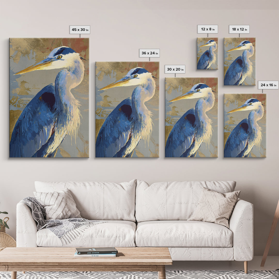Blue Heron in Monochrome Navy Palette Framed Canvas Print, Monochrome Art, Room Decor, Living Room Decor, Fine Art, Mono, MON-2x3-64